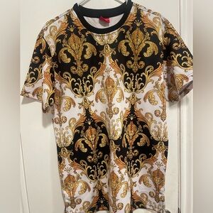 Baroque Patterned Men's Shirt - Black and Gold